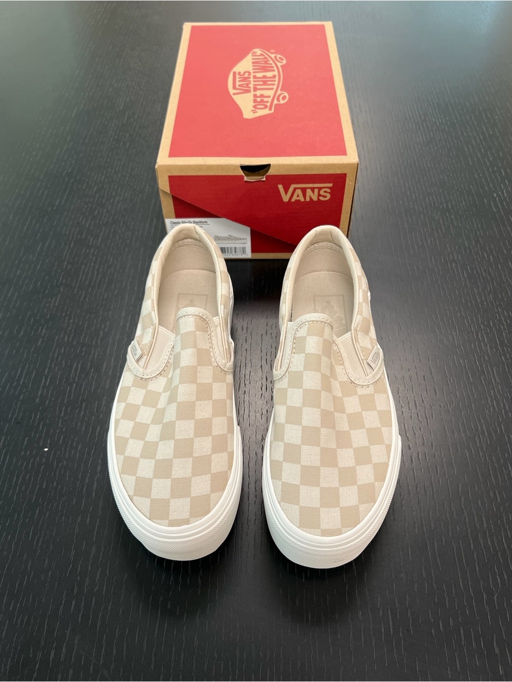 Vans Beige Checkerboard Slip-On Shoes